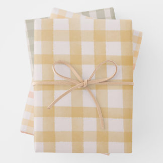 Hoja De Papel De Regalo Gingham Acolorado Amarillo Verde Acuarela