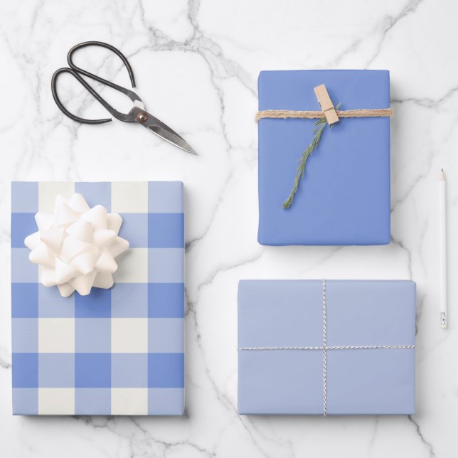 Hoja De Papel De Regalo Gingham azul (Anverso)