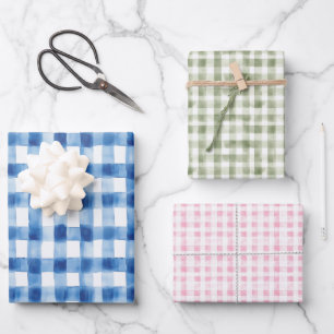 Hoja De Papel De Regalo Gingham Check Pattern Blue Pink Sage Green