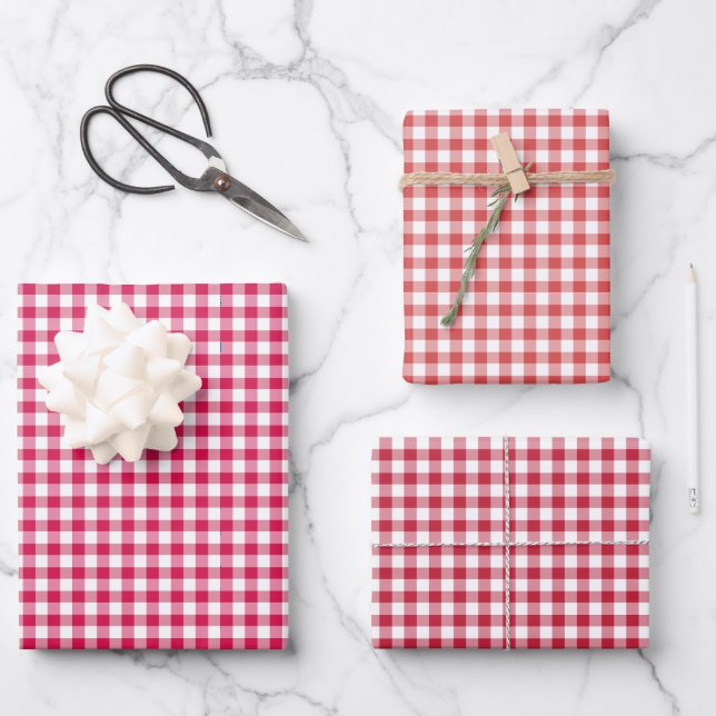 Hoja De Papel De Regalo Gingham Clásico 3 Rojo (Anverso)
