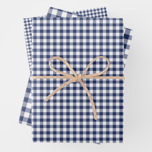 Hoja De Papel De Regalo Gingham Clásico Azul Marino