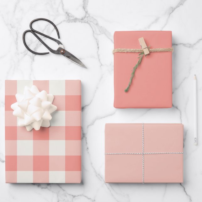 Hoja De Papel De Regalo Gingham Coral (Anverso)