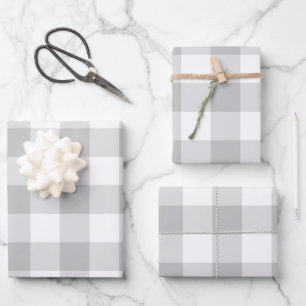 Hoja De Papel De Regalo Gingham de cuadros gris blanco neutro estilo granj
