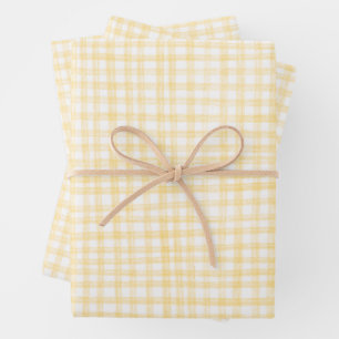 Hoja De Papel De Regalo Gingham Dibujado a Mano Moderno Lindo Amarillo Bla