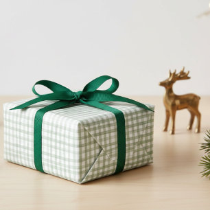 Hoja De Papel De Regalo Gingham Dibujado a Mano Moderno Lindo Verde Blanco