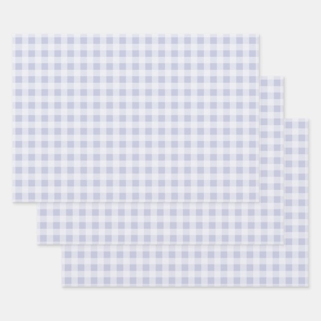 Hoja De Papel De Regalo Gingham Gris Periwinkle Fresco (Set)