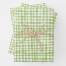 Hoja De Papel De Regalo Gingham Hand-Drawn Modern Cute Green White Preppy
