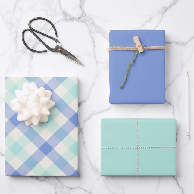 Hoja De Papel De Regalo Gingham Oceánico (Anverso)