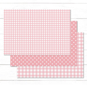 Hoja De Papel De Regalo Gingham Polka Dot Pattern Peach Pink Mix and Match