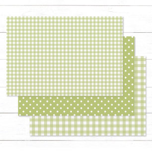 Hoja De Papel De Regalo Gingham Polka Dots Light Green Mix and Match