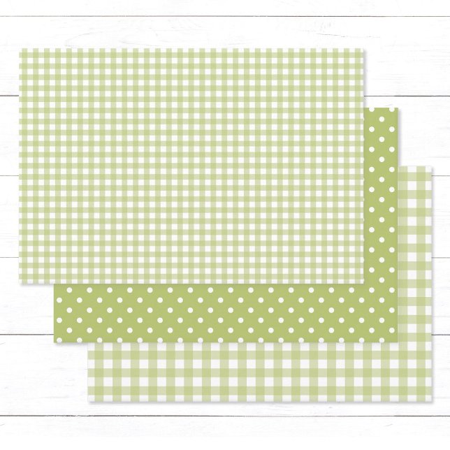 Hoja De Papel De Regalo Gingham Polka Dots Light Green Mix and Match (Elegant light green gingham checks and white polka dots wrapping paper sheets.)