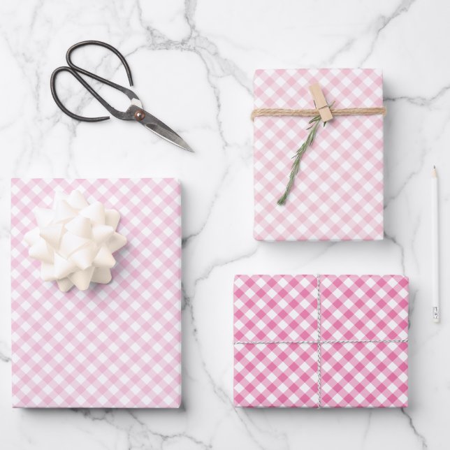 Hoja De Papel De Regalo Gingham Retro 3 Rosa (Anverso)