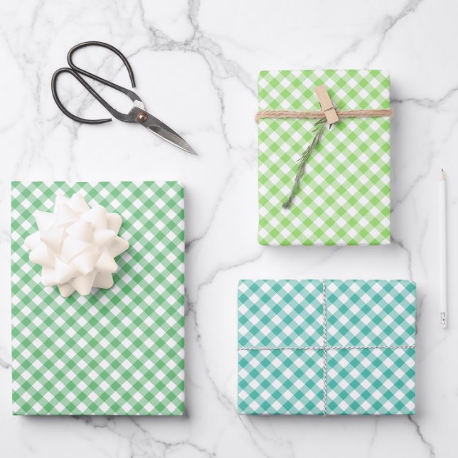 Hoja De Papel De Regalo Gingham Retro 3 Verde (Anverso)