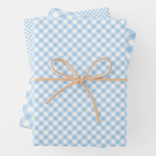 Hoja De Papel De Regalo Gingham Retro Azul Bebé