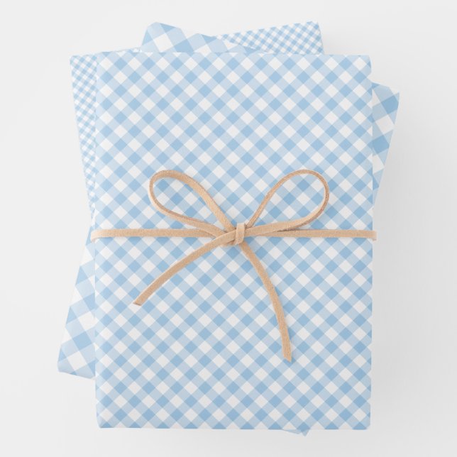 Hoja De Papel De Regalo Gingham Retro Azul Bebé (In situ)