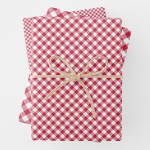 Hoja De Papel De Regalo Gingham Rojo Cereza Retro