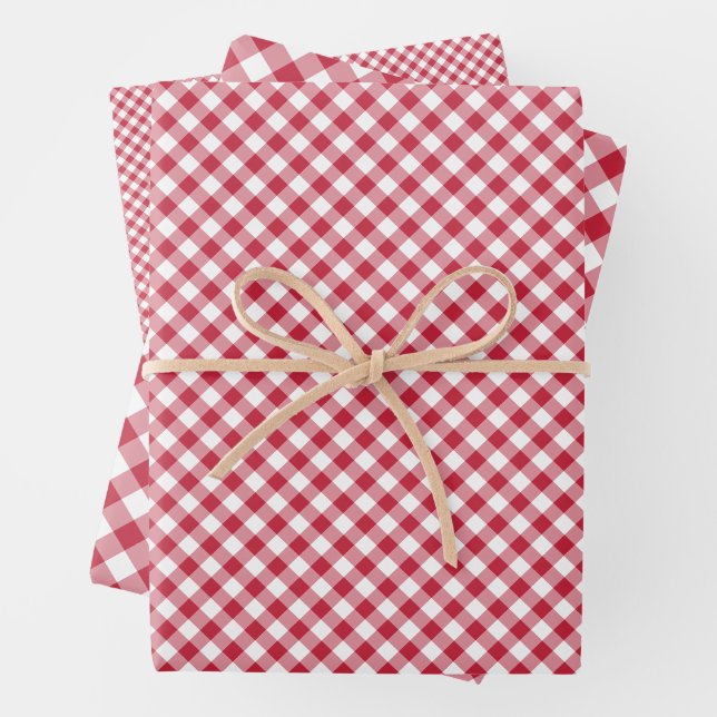 Hoja De Papel De Regalo Gingham Rojo Cereza Retro (In situ)