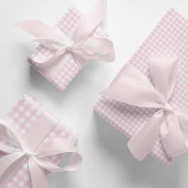 Hoja De Papel De Regalo Gingham rosa claro y blanco