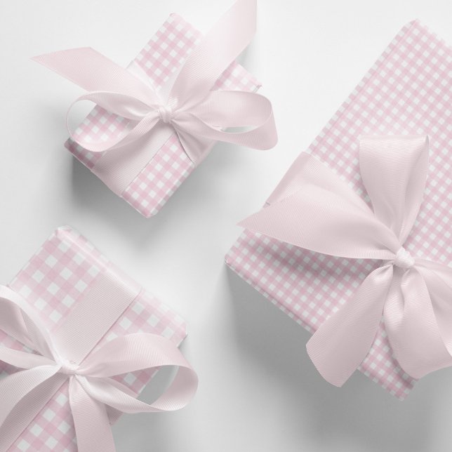 Hoja De Papel De Regalo Gingham rosa claro y blanco (Baby pink gingham checks pattern wrapping paper sheets. Soft pink gingham gift wrap.)