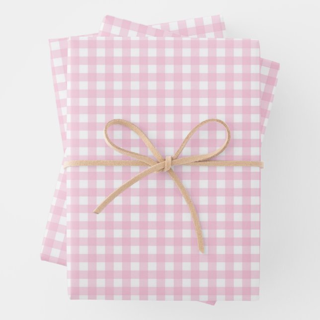 Hoja De Papel De Regalo Gingham Rosa y Blanco (In situ)