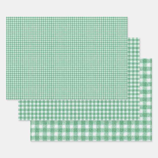 Hoja De Papel De Regalo Gingham Verde Menta  (Set)