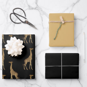 Hoja De Papel De Regalo Girafas audaces de oro y negro 