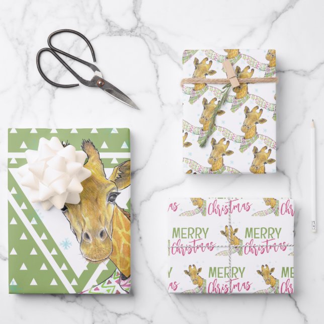 Hoja De Papel De Regalo Giraffe con la bufanda de los Navidades Cute diver (Anverso)