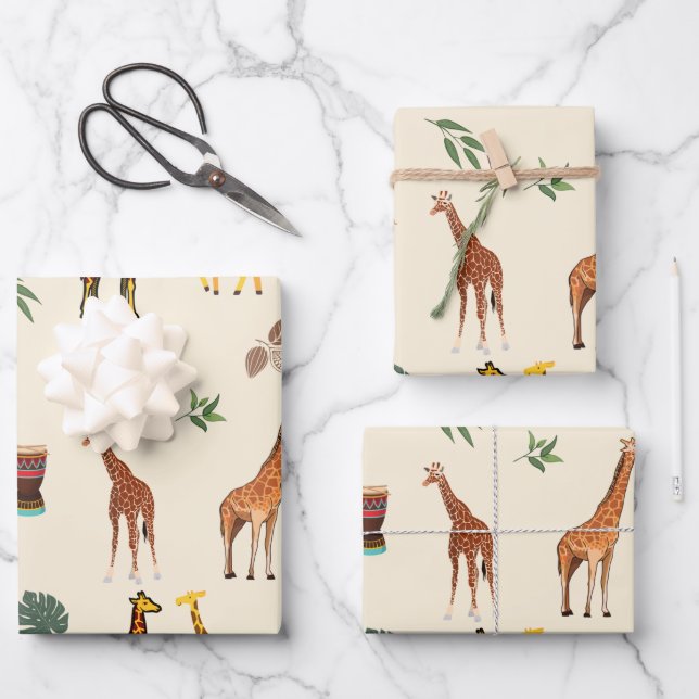 Hoja De Papel De Regalo Giraffe temática de África  (Anverso)