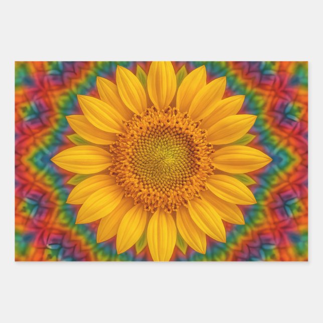Hoja De Papel De Regalo Girasol Caleidoscopio  (Anverso)