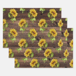 Hoja De Papel De Regalo Girasol ruso en la madera