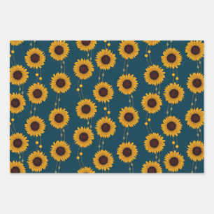 Hoja De Papel De Regalo Girasoles Amarillos Art Nouveau Retro Floral Rayas