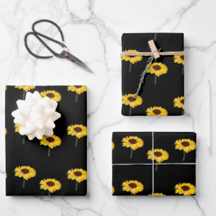 Hoja De Papel De Regalo girasoles amarillos en negro