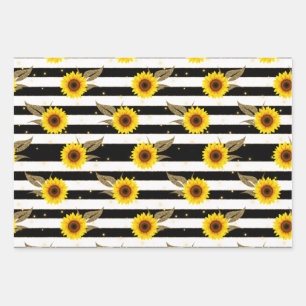 Hoja De Papel De Regalo Girasoles con líneas horizontales en blanco y neg