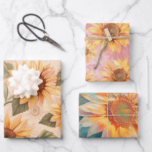 Hoja De Papel De Regalo Girasoles fondo azul