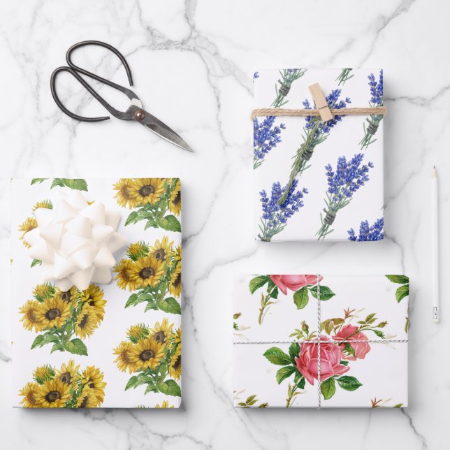 Hoja De Papel De Regalo girasoles, rosas de Lavander (Anverso)