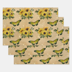 Hoja De Papel De Regalo Girasoles y mariposas