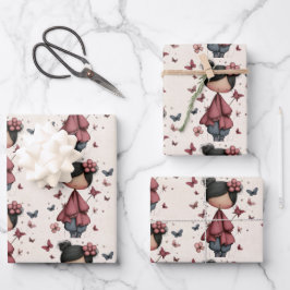Hoja De Papel De Regalo Girl with Magic Wand and Butterflies Pattern