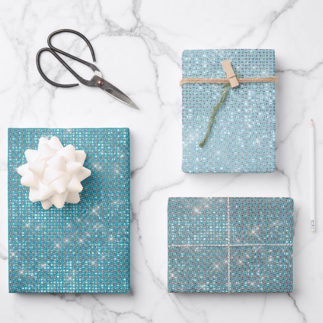 Hoja De Papel De Regalo Girly Aqua Blue Glitzy Sparkle (Anverso)