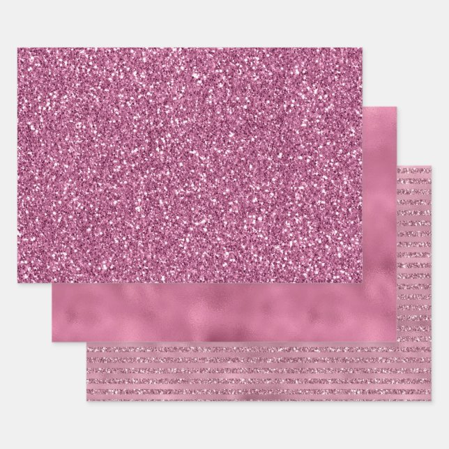 Hoja De Papel De Regalo Girly Bonito Rosa Glitzy Purpurina Sparkle (Set)