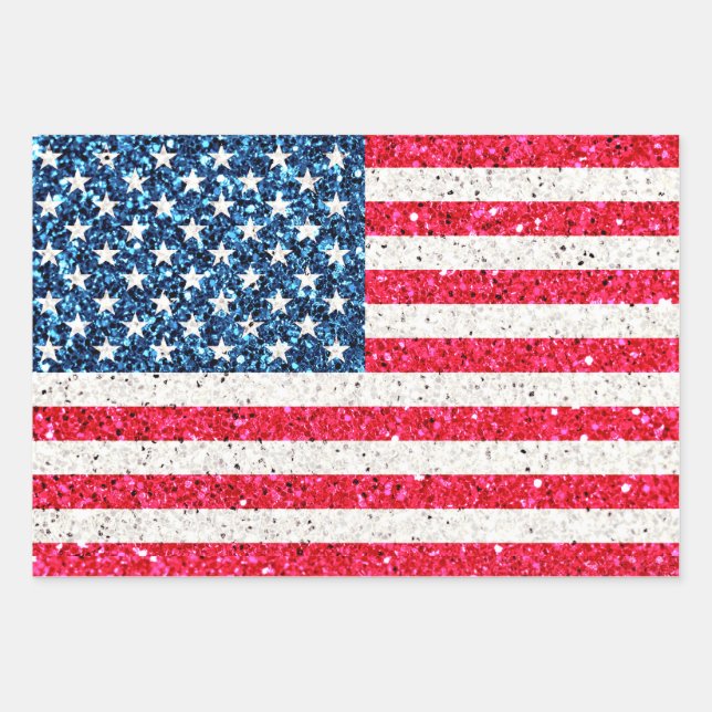 Hoja De Papel De Regalo Girly Cute Fun Purpurina Patriotic American Flag (Anverso)