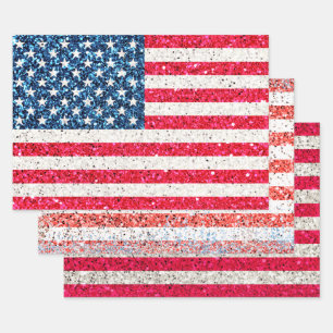 Hoja De Papel De Regalo Girly Cute Fun Purpurina Patriotic American Flag