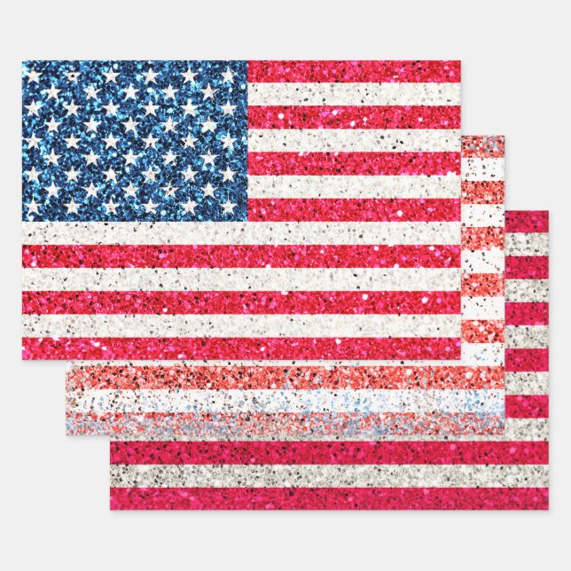 Hoja De Papel De Regalo Girly Cute Fun Purpurina Patriotic American Flag (Set)