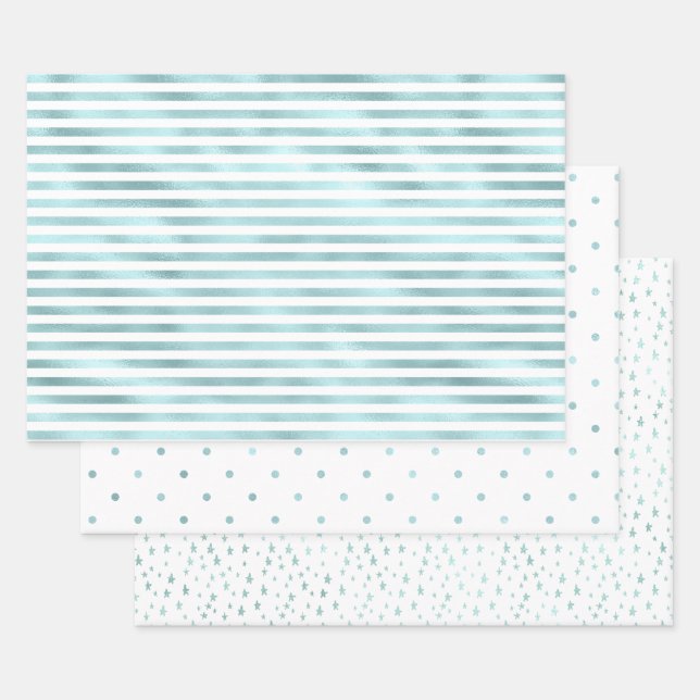 Hoja De Papel De Regalo Girly Glam Aqua Mint Stripes (Set)