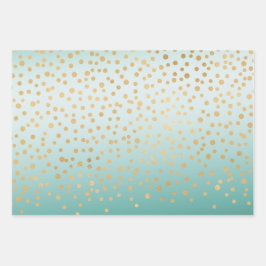 Hoja De Papel De Regalo Girly Glam Gold Confetti Mint Ombre