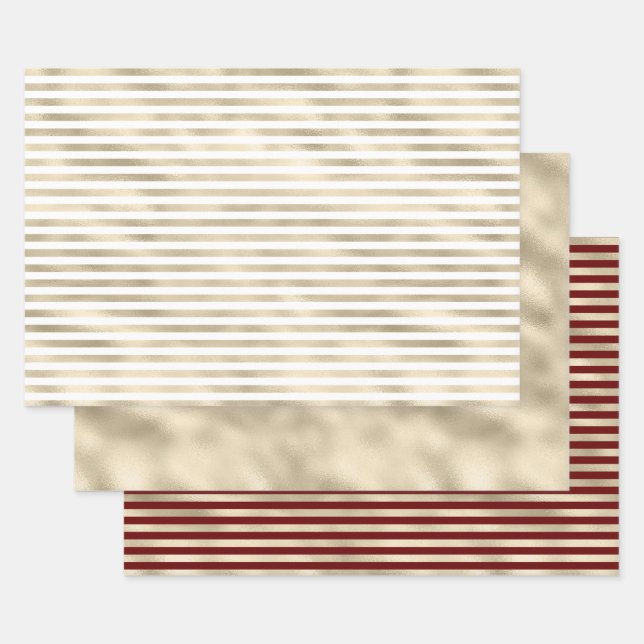 Hoja De Papel De Regalo Girly Glam Gold Glitz Stripes (Set)