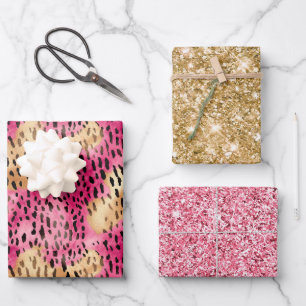 Hoja De Papel De Regalo Girly Glam Gold Pink Leopard