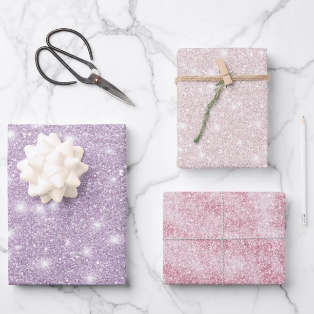 Hoja De Papel De Regalo Girly Lavender Glitter Sparkle Birthday (Anverso)