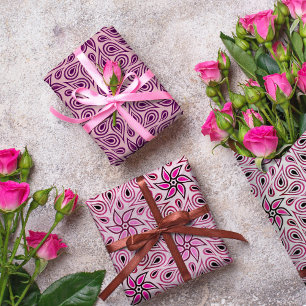 Hoja De Papel De Regalo Girly Pink Floral Paisley Diseño Moderno