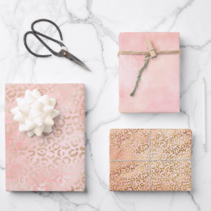 Hoja De Papel De Regalo Girly Pink Gold Rubor Leopard Print Pink
