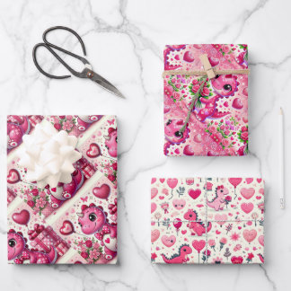 Hoja De Papel De Regalo Girly Pop Dinosaur El día de San Valentín